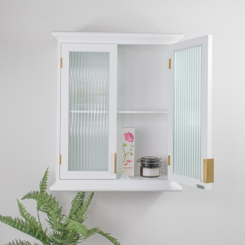 White Reeded Glass Wall Cabinet Flora Furniture   YAB823   4 